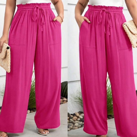 Plus paper bag waist wide leg palazzo lounge pants